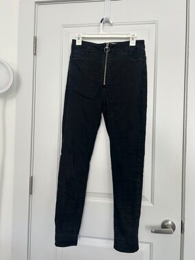 Garage Black High-Rise Skinny Jeans with Front Ring Zip